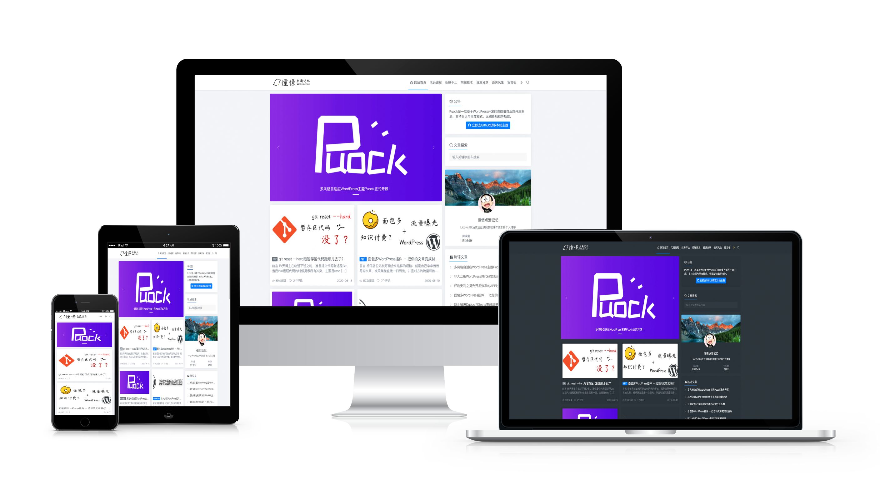 wordpress主题 Puock Puock--一款高颜值的自适应主题-1