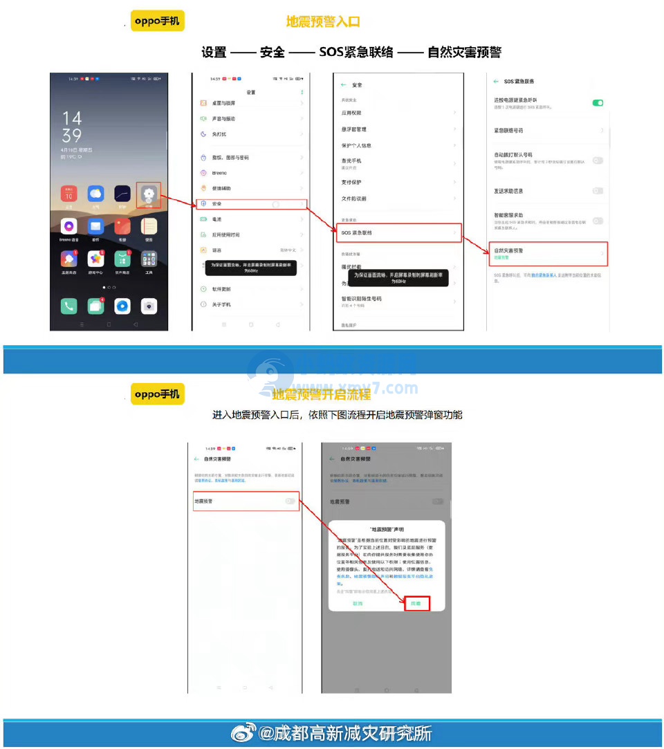 成都减灾所发布各大品牌手机、电视开启“地震预警”功能教程