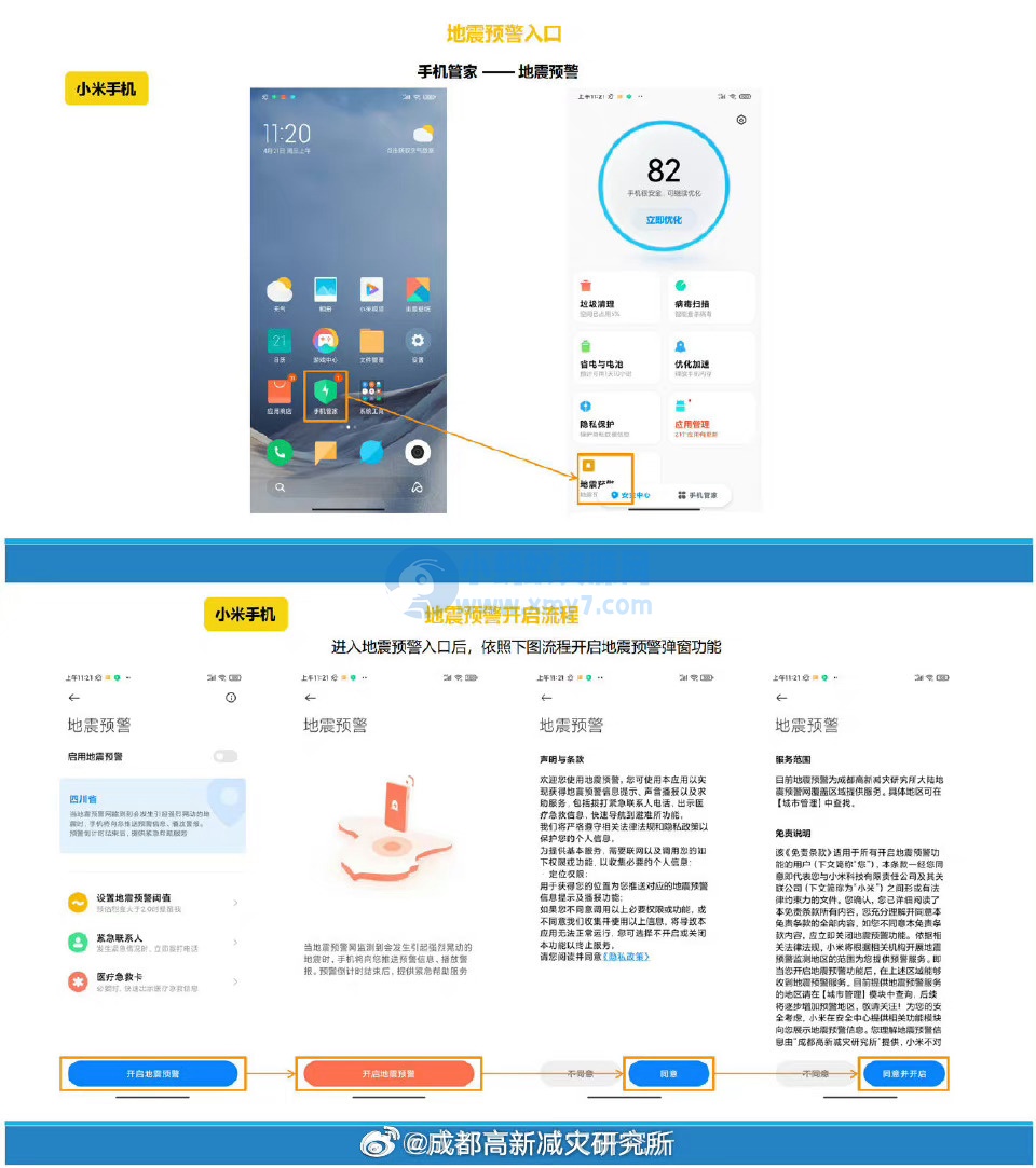 成都减灾所发布各大品牌手机、电视开启“地震预警”功能教程
