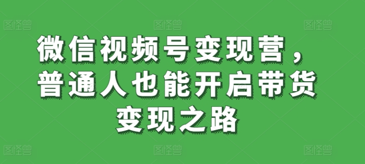 微信视频号普通人也能开启带货变现之路