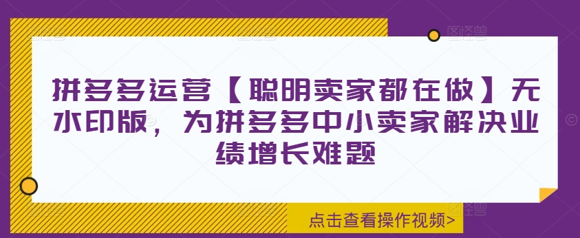 拼多多运营无水印版中小卖家解决业绩增长难题