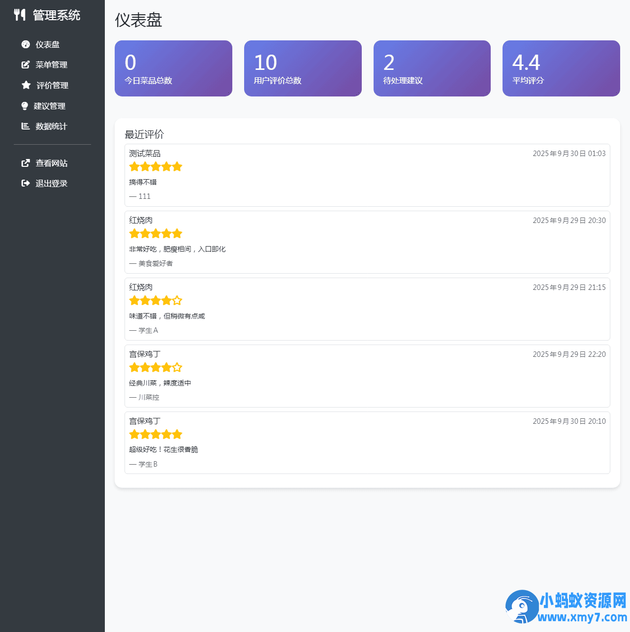 餐厅食谱菜单公示系统