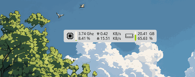 点击查看原图 电脑CPU网速内存监测工具透明和鼠标穿透