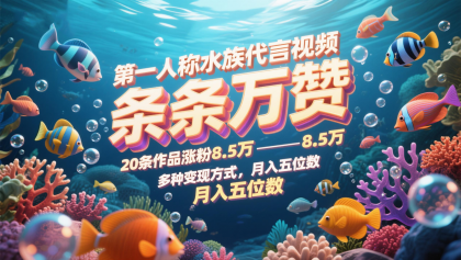 第一人称水族代言视频，条条万赞，20条作品涨粉8.5万，多种变现方式月，入五位数-免费资源网-第13张图片